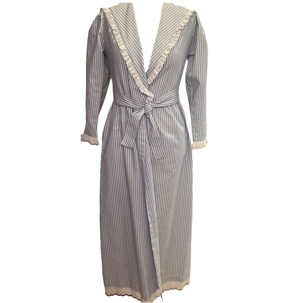 Komar Women's Robe Vtg Stripe Blue Medium Sailor Collar Cotton 80's 90's